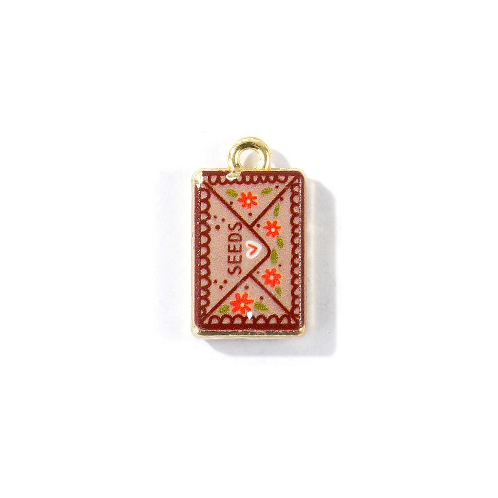 2 PCs Brass Charms Heart Rectangle Double-Sided Flower Lobster Printed 18K Gold Plated Pendants DIY Necklace Jewelry Findings