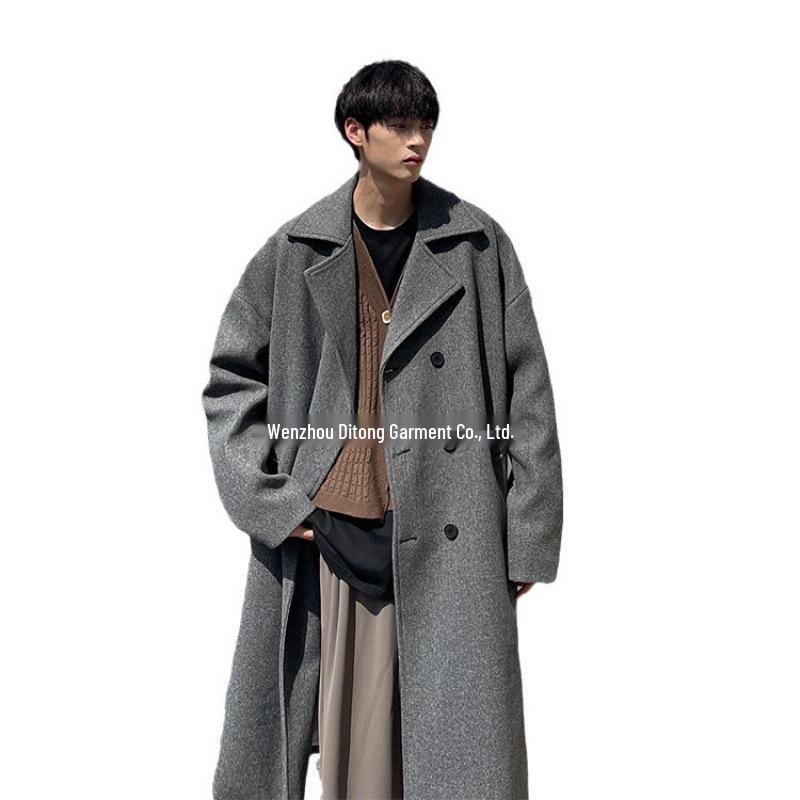 Men's British Style Wool Trench Coat - 2024 Autumn/Winter Trend, High-End Mid-Length Thick Jacket