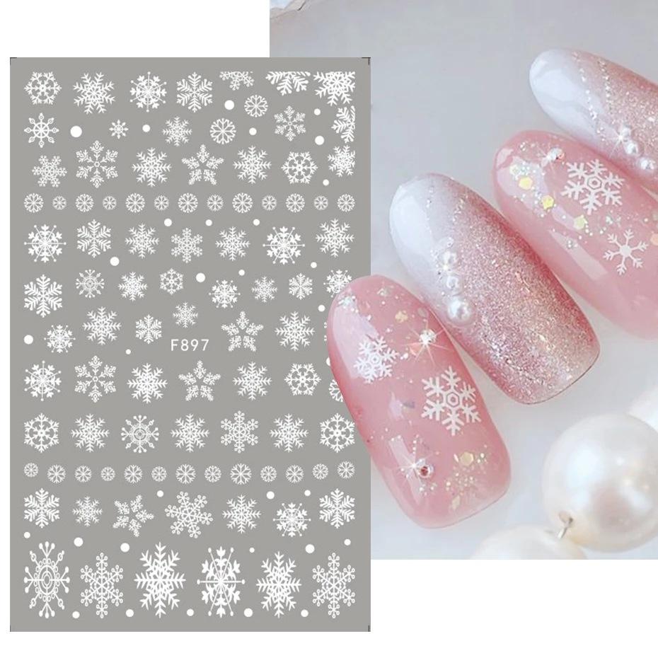 Snö Jul Nagelklistermärken Blomväxter Nagelkonstdekaler Blommiga Löv Spring Sliders Manikyrdekor