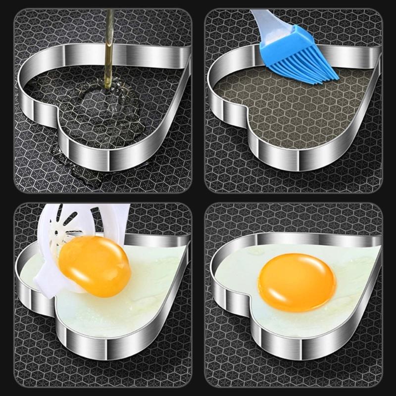 Love-shaped Fried Egg Mold 5 PCS Thickened Stainless Steel Omelet Model Poached Egg Mold Creative Fried Egg Mold Egg Tools