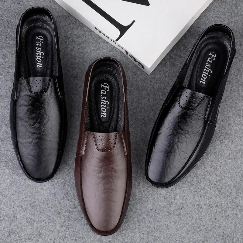 Men Leather Shoes Slip On Business Office Loafers Fashion Driving Shoes Mens Moccasins Outdoor Lightweight Casual Shoes Men
