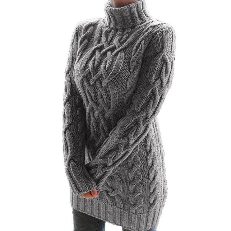 Women Winter Knitted Turtleneck Sweater Dress Warm Thick Retro Pullover Long Sleeve Autumn Ladies Fashion