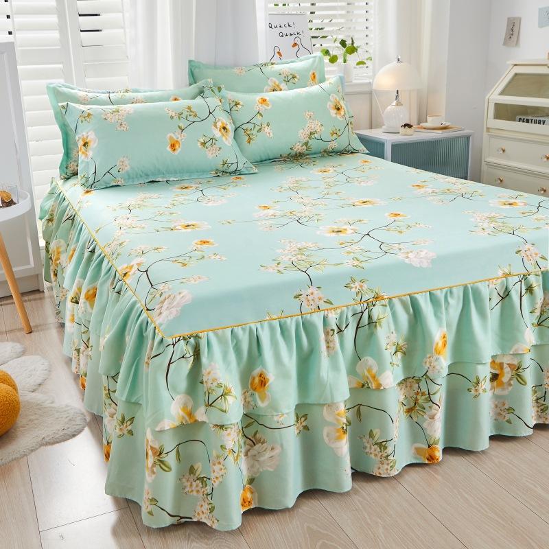 3Pcs Bed Sheet Lace Skirt Elastic Fitted Double Bedspread With Pillowcases Mattress Cover Bedding Set Elastic  Bedsheet Set