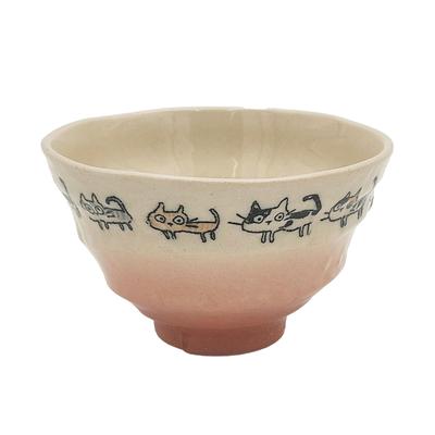 Mino Ware Lightweight Rice Bowl Tea Bowl 12cm Doraneko Vermilion Approx. 132-1024