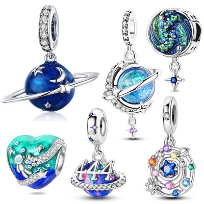 Cosmic Star Moon Pendant Silver Charm for Jewelry Making DIY Bracelet Necklace Craft