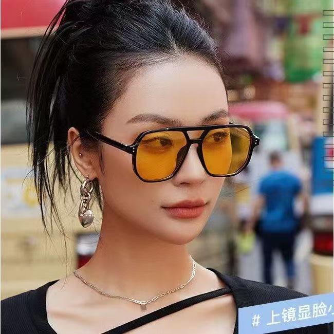 Square Aviator Sunglasses - UV Protection Ocean Lens, Jelly Colors, Double Bridge Design