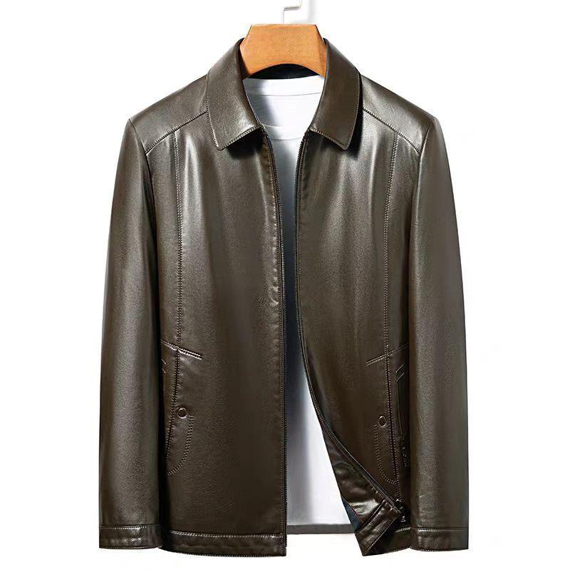 Men's Winter Warm Thickened Leather Jacket for Cycling & Outdoor, Mid-Aged To Dad's Style