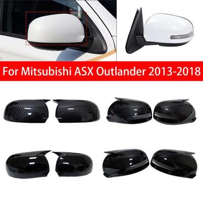 Para ASX Outlander 2013-2018 Autocolante de Carro Capa do Espelho Retrovisor Lateral Tampa da Asa Exterior Caixa da Porta Traseira Acabamento Carbono