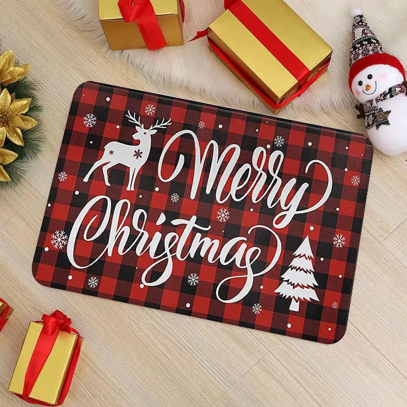 Christmas Theme Entrance Doormat Holiday Welcome Mat with Anti-Slip Backing Festive Christmas Tree Design for Home Decoration