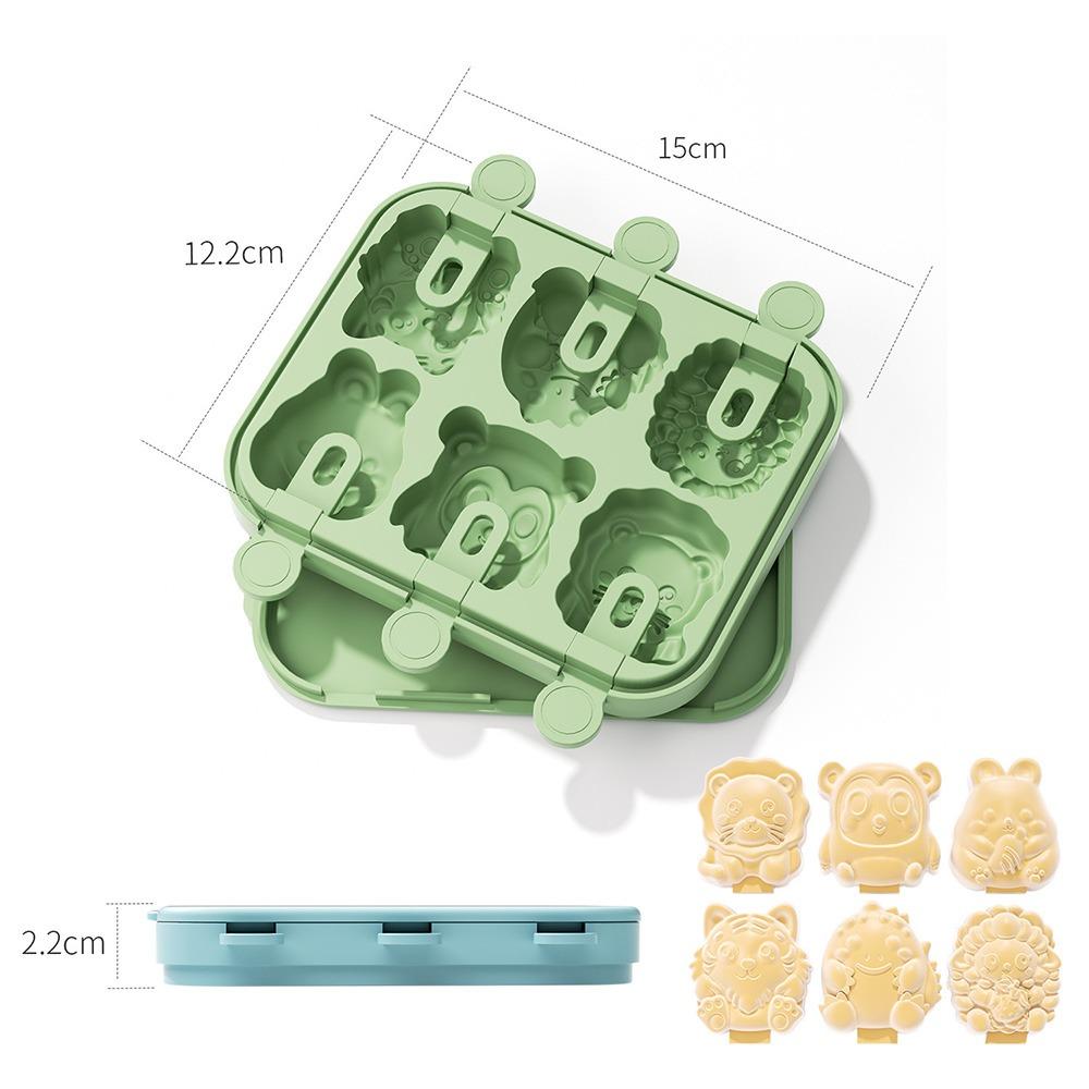 6-Hole Ice Cream Mold Multicolor Silicone Popsicle Molds Fruit Animal Sea Animal Homemade Dessert Ice Pop Cube Maker