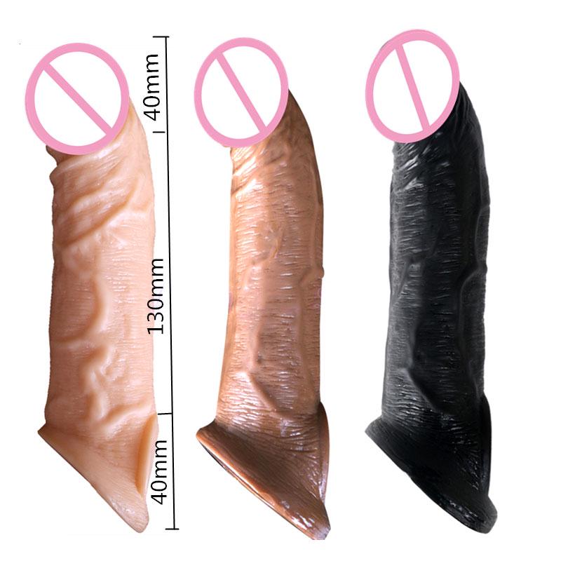 Reusable Penis Sleeve Extender Realistic Penis Cock Enlarger Condom Delay Extension Sex Toy for Men