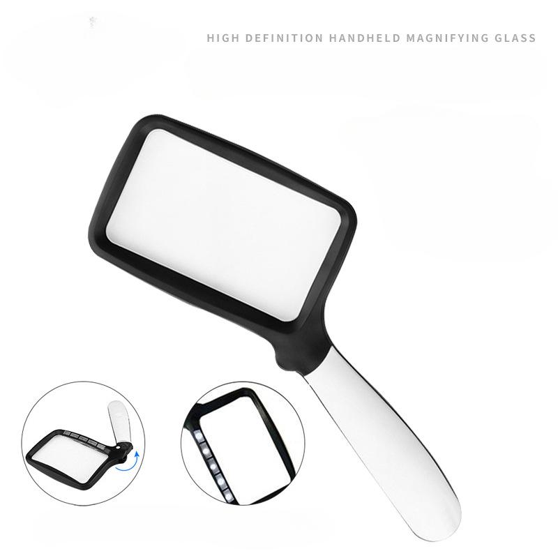 1Pc Folding Hand-held Magnifying Glass Five LED Lights Elderly Reading Newspapers High Definition Acrylic Magnifying Glass