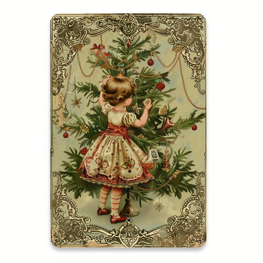 Vintage Christmas Metal Wall Decor 8x12 Inch - Festive Fun Scene for Living Room Café Decoration