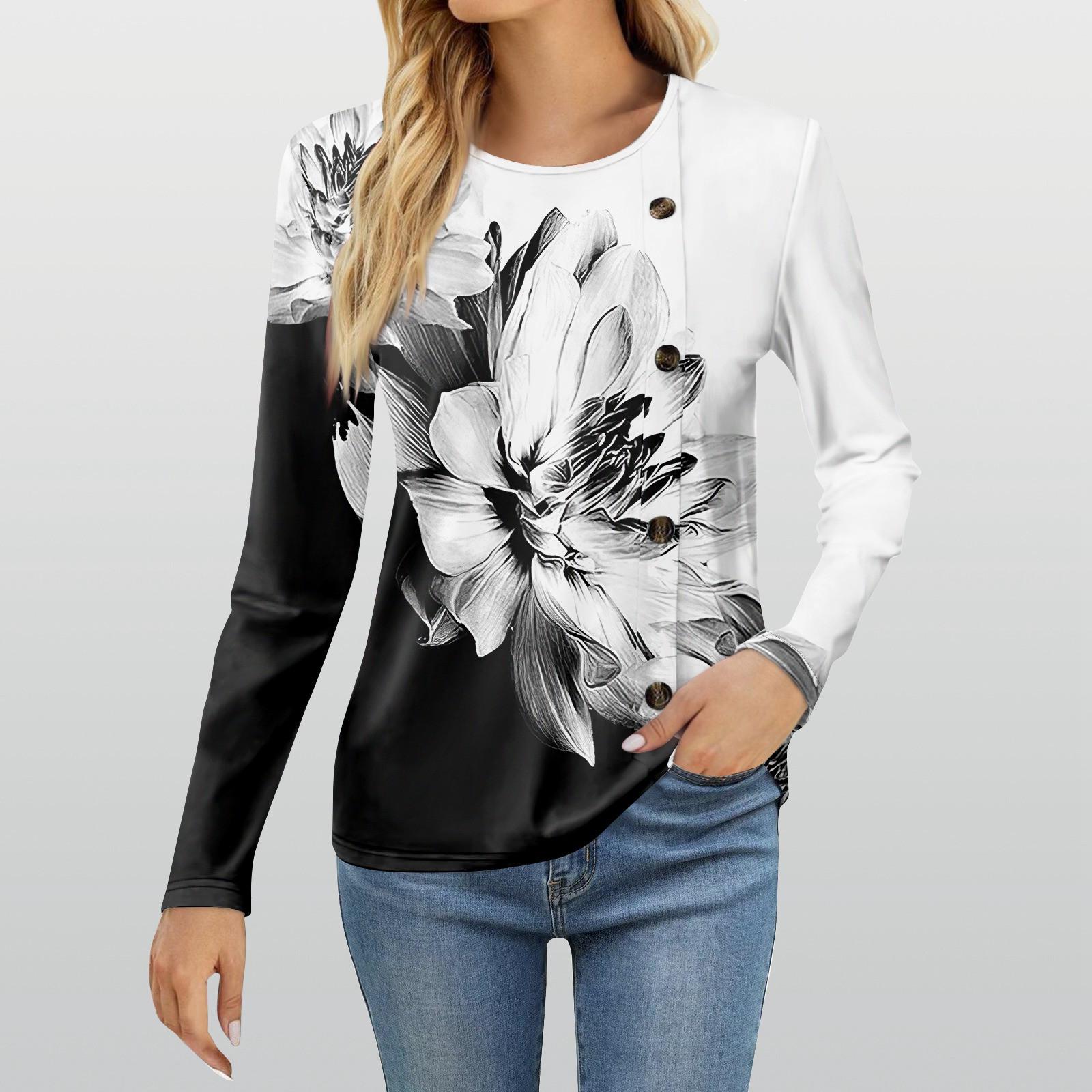 

Женская модная повседневная футболка с круглым вырезом и длинным рукавом с принтом, женская футболка XXL белый