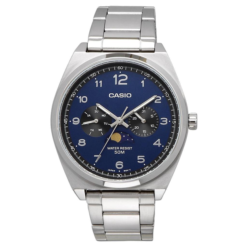 Casio Standard Moon Phase Analog Men's Watch MTP -M300D-2AV / -M300D-7AV with Metal Band, Navy / White, Overseas Model [Parallel Import]