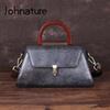 Johnature Luxury Handbags Women Bags Retro Genuine Leather Solid Color Lady Shoulder Bags Leisure Cowhide Messenger Bag