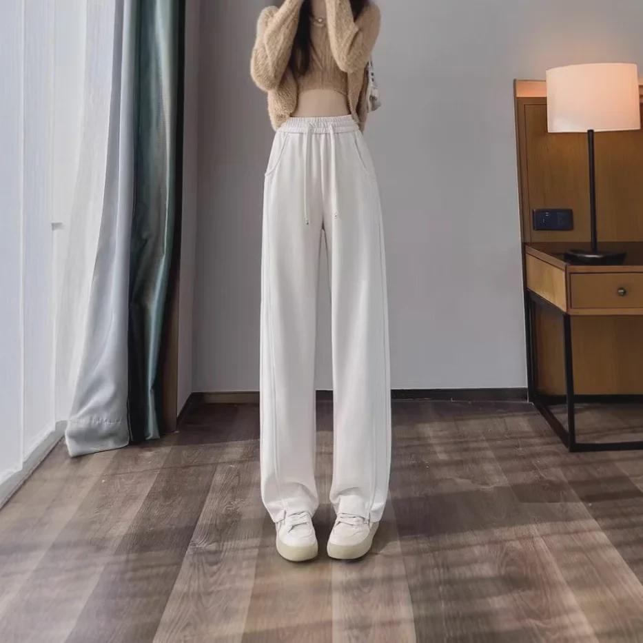 High-Waisted Pink Wide-Leg Pants for Women - Slimming, Casual, Spring/Autumn