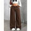 Pantaloni Denim a Vita Alta da Donna Jeans Elasticizzati a Gamba Larga con Tasche