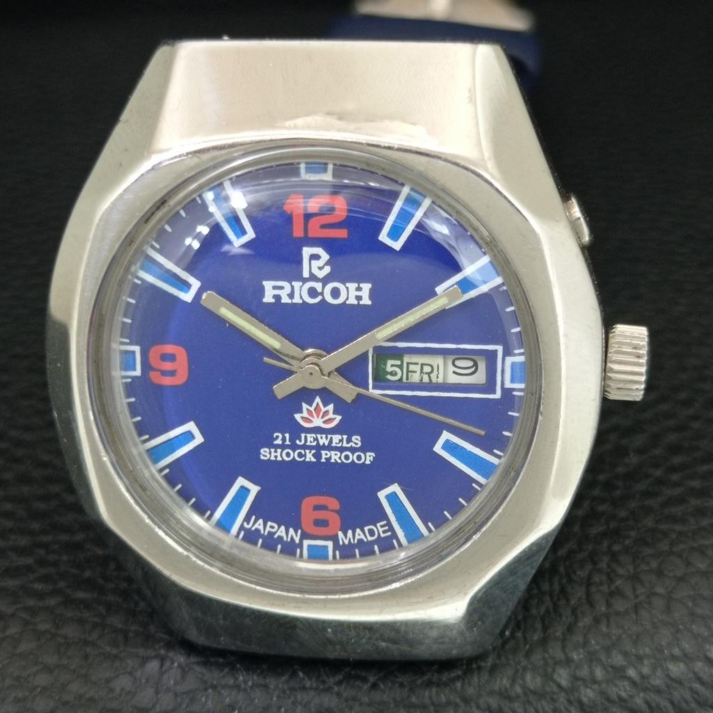 RICOH R31 AUTOMATIC VINTAGE JAPAN MENS BLUE COLOR DIAL WATCH a707616-1