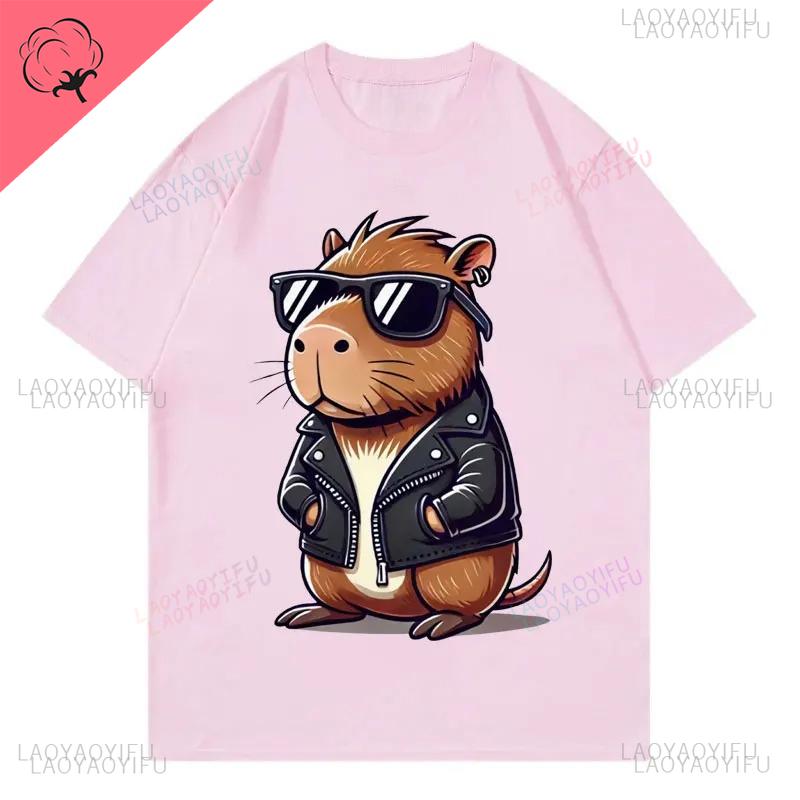 Fashion Cool Capybara Cute Animal Graphic Tshirt High Street Trend Short Sleeve Tshirt Men Female Casual Loose Printed Tshirts