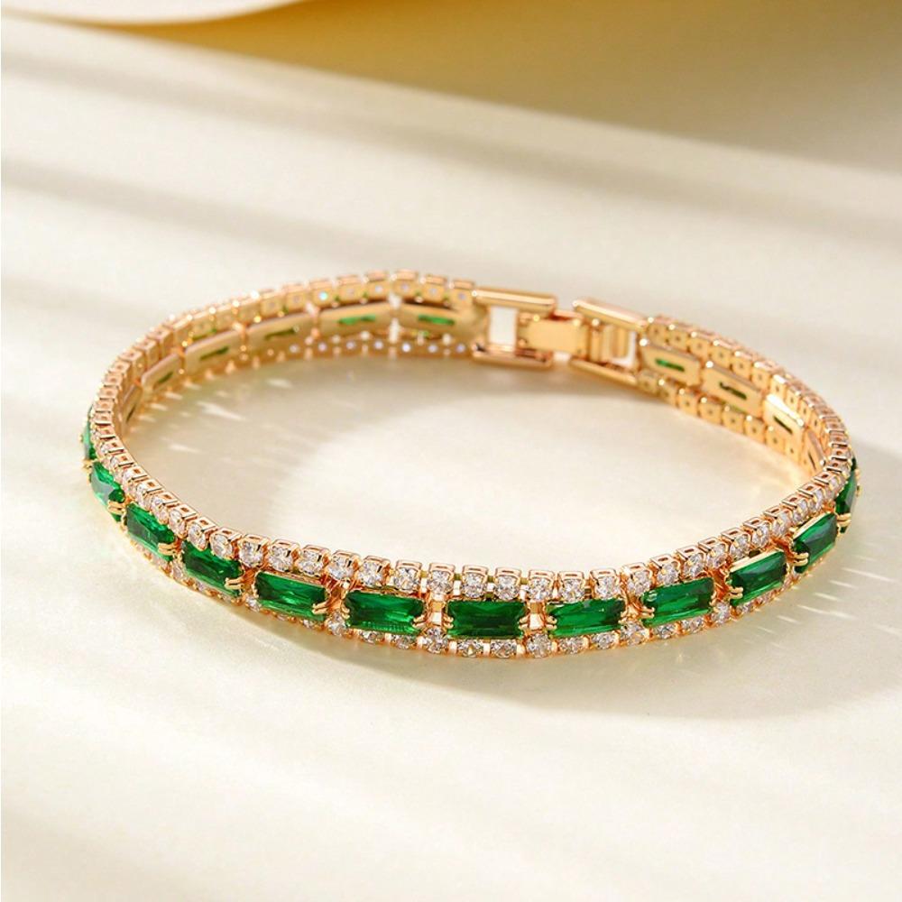 Three rows of tennis chain bracelet men's and women's fashion full of diamond green zircon bracelet jewelry
