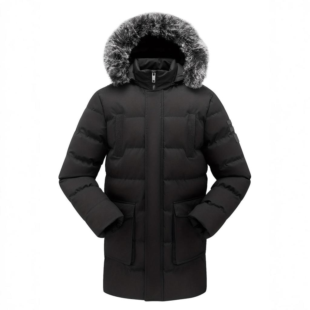 Herren Mittellange Europäische Winter Baumwolljacke - Dick, Winddicht, Kältebeständig Skimantel mit Reißverschluss