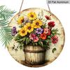 [Vintage Floral Sign] 2D Flat - 1pc Vintage Round Aluminum Sign Featuring a Bouquet Arrangement.This Colorful Floral Display Serves As Rustic Metal