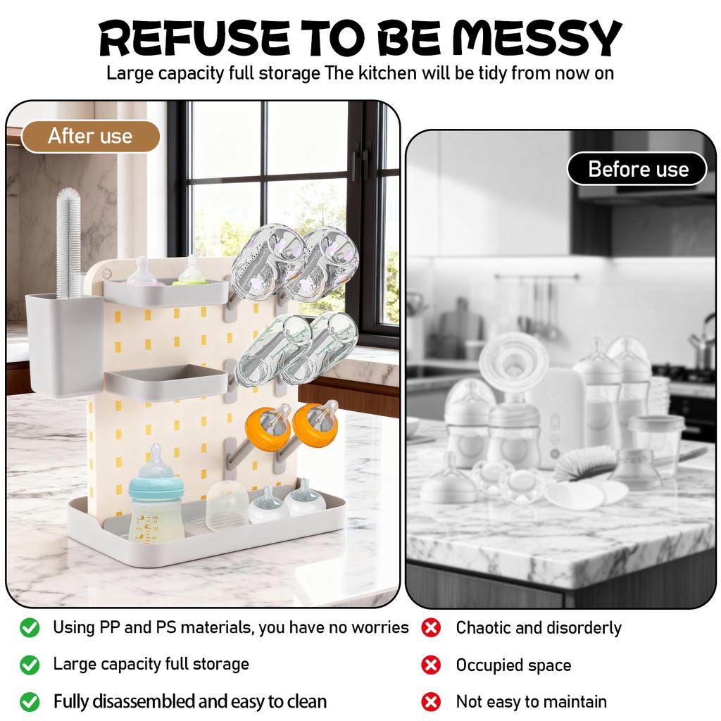 Baby Bottle Drying Rack Large Capacity Kitchen Bottle Rack Dryer Holder for Baby BottlesSpace Saving Baby Bottles Rack With Hook