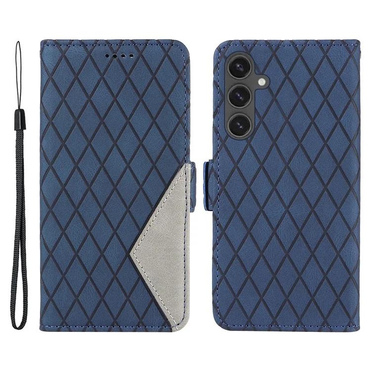 

For Samsung Galaxy S24 FE Case Wallet Card Slots Rhombus Leather Phone Cover - Blue