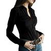 Women Shirt Lapel Long Sleeve Buttons Closure Slim Fit Shirt Suede Texture Retro Solid Color Casual Shirt Tops