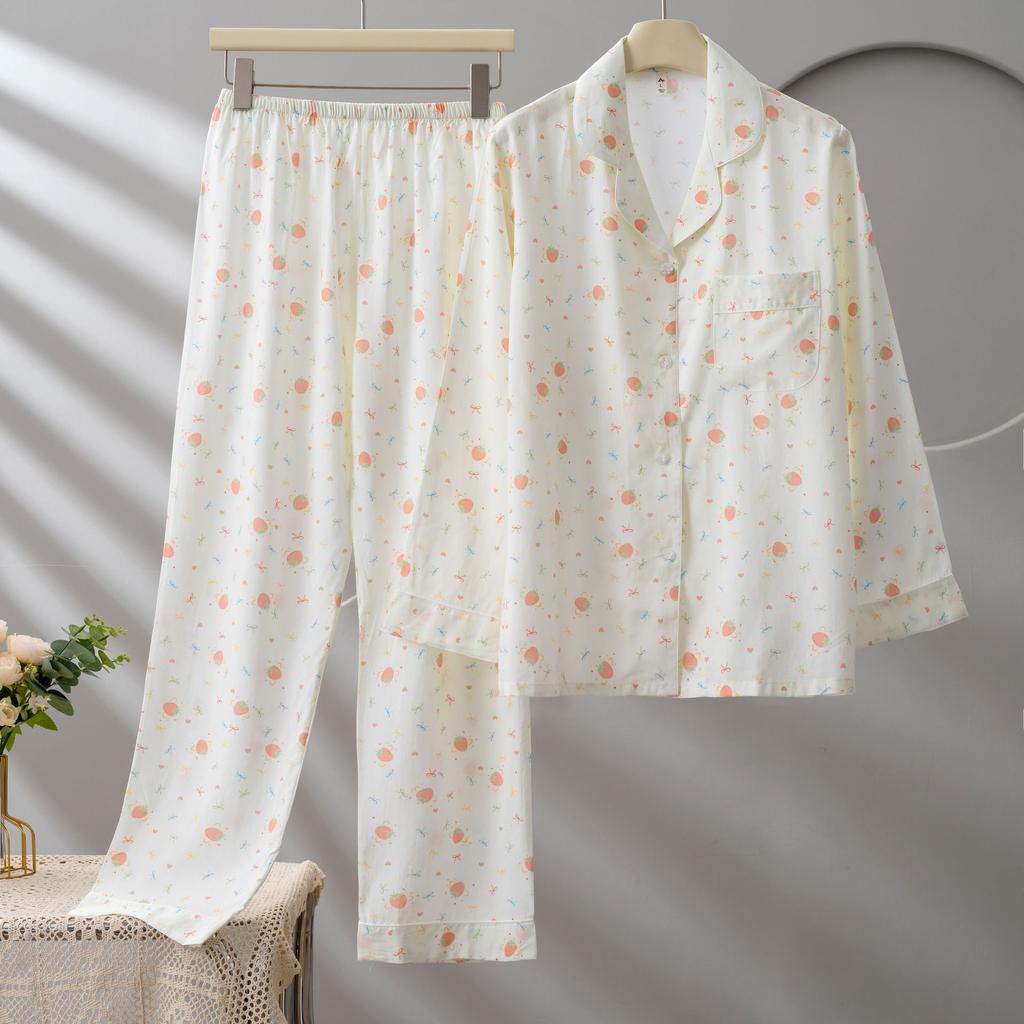Spot new women's cotton silk spring, summer and autumn thin cardigan long sleeve with chest pad pajamas simple and comfortable loungewear