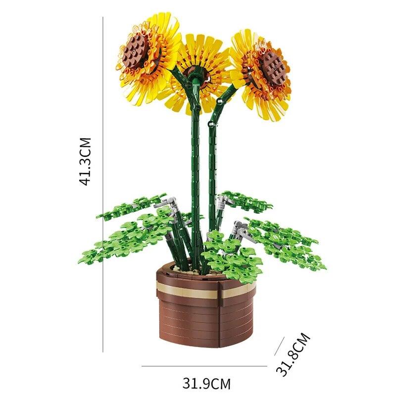Stad Kreativitet Bukett Solros krukväxt Heminredning Byggstenar Tegel Barnleksaker