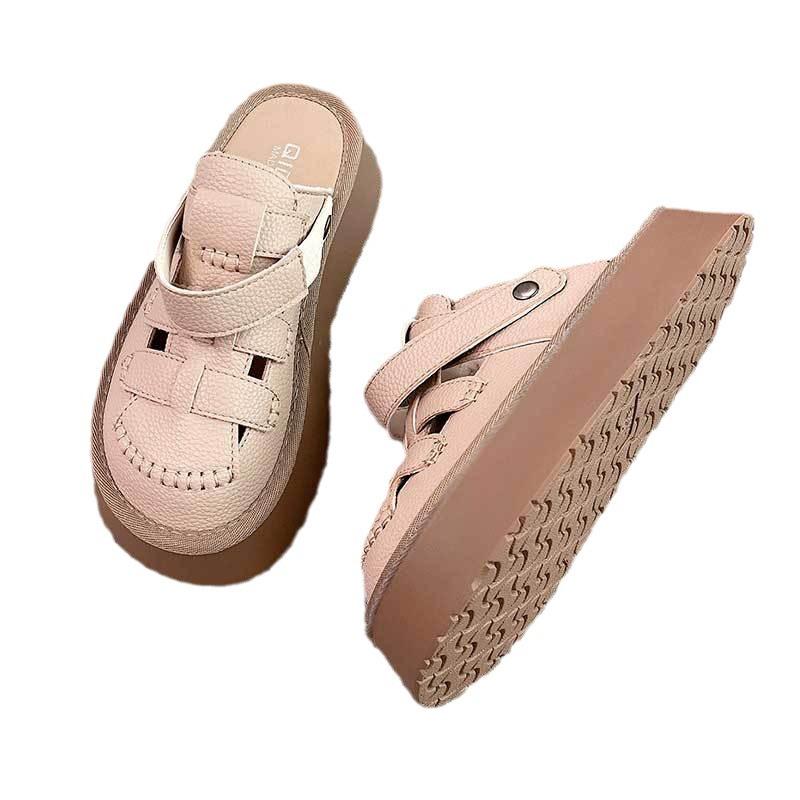 Two wear hollowed-out bag head sandals women's wholesale summer new hole hole Mori Roman shoes thick-soled half slippers women's outer wear