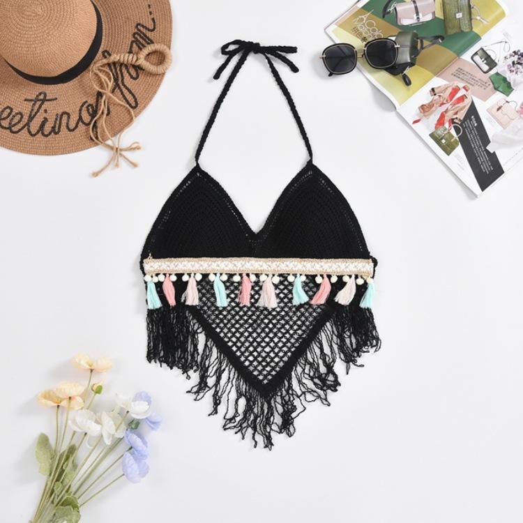 Lace-up Neck Small Vest, Sling Women's Summer Short Style with Chest Pad Inside, Backless Hollow Tube Top Embroidered Vest