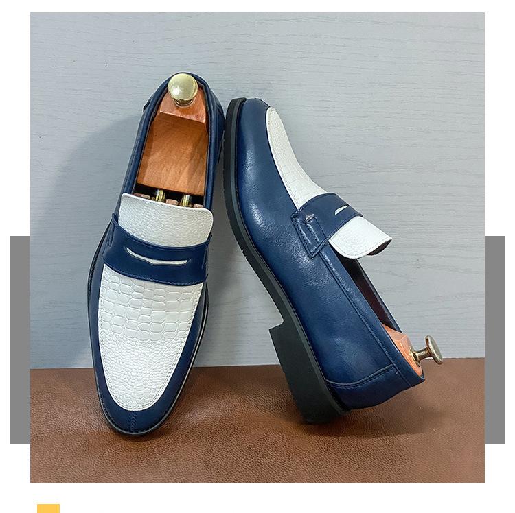 Men's European & American Large Size Color Block Slip-On White Leather Loafers, Korean Style Casual Shoes