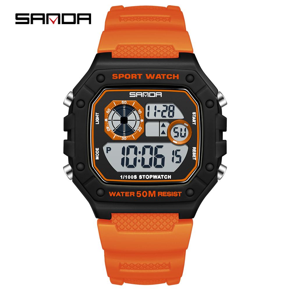 SANDA 2202 Fashionable Men's Electronic Watch Sports Multifunctional Waterproof LED Single Display Small Square Electronic Watch