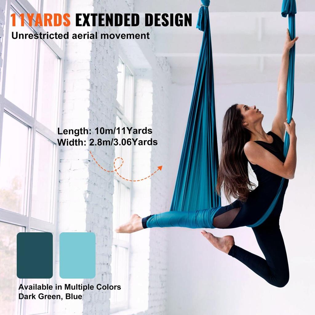 Aerial Silk & Yoga Swing, 11 Yards, Aerial Yoga Hammock Kit with 100gsm Nylon Fabric, Full Rigging Hardware & Easy Set-up Guide, Antigravity Flying