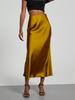 Women's Clothing Elegant Satin Midi Skirt Slim Fit High-Waisted Dress