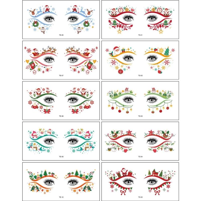 

10pcs Christmas Face Tatoos Decals For Parties And Gatherings Waterproof Sweatproof Eye Tatoos Stickers For Everyone