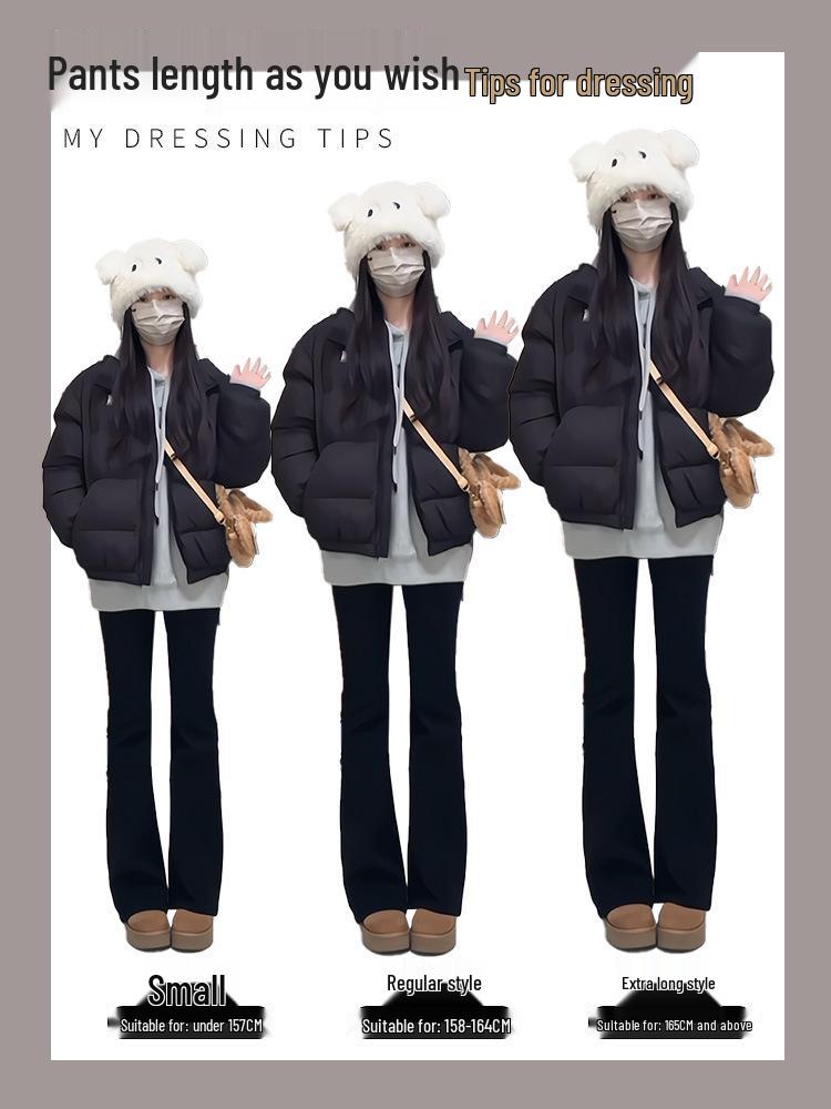 Women's Black Fleece-Lined High-Waisted Slimming Bootcut Flared Pants for Spring/Autumn/Winter