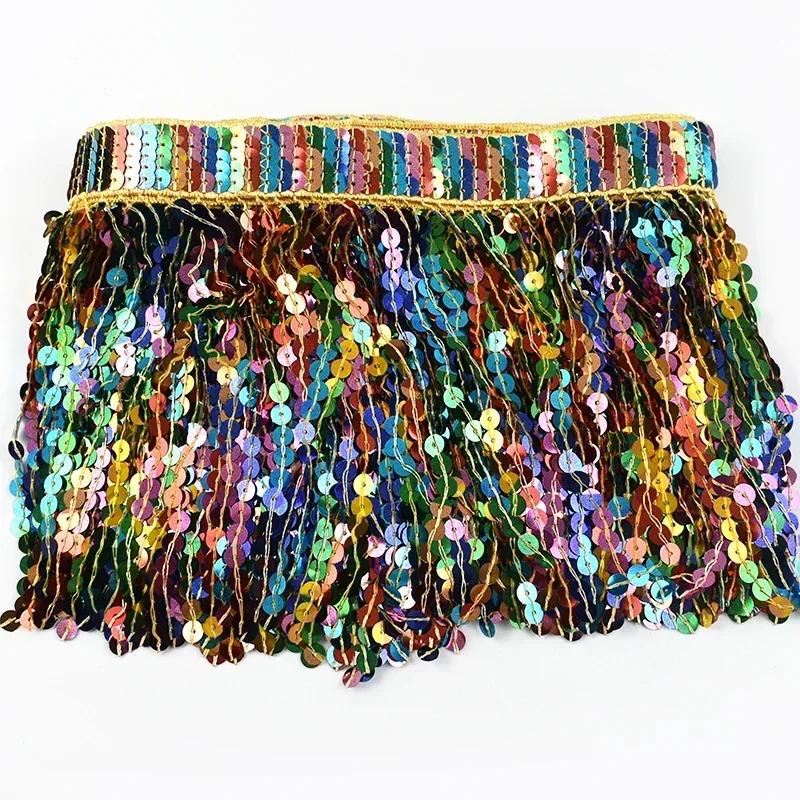 2/5Yards Meetee 16cm Tassel Fringe Lace for Sewing Skirt Garment Curtain Ribbon Rainbow Sequin Trim DIY Craft Decor Accessories