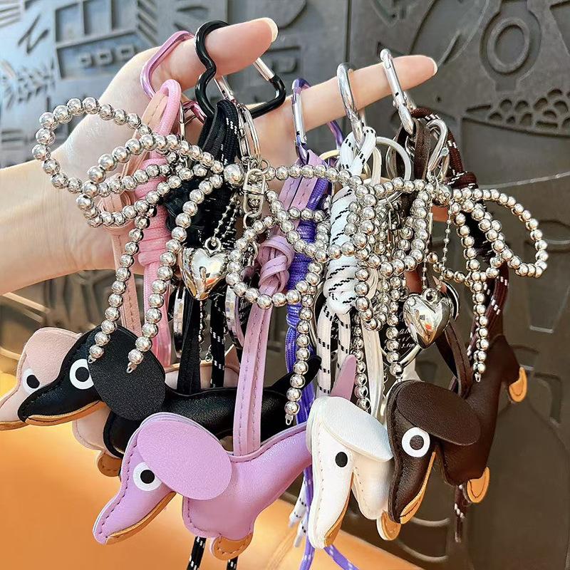 Creative new dachshund leather bag hanging keychain exquisite bow love bag pendant small gift wholesale
