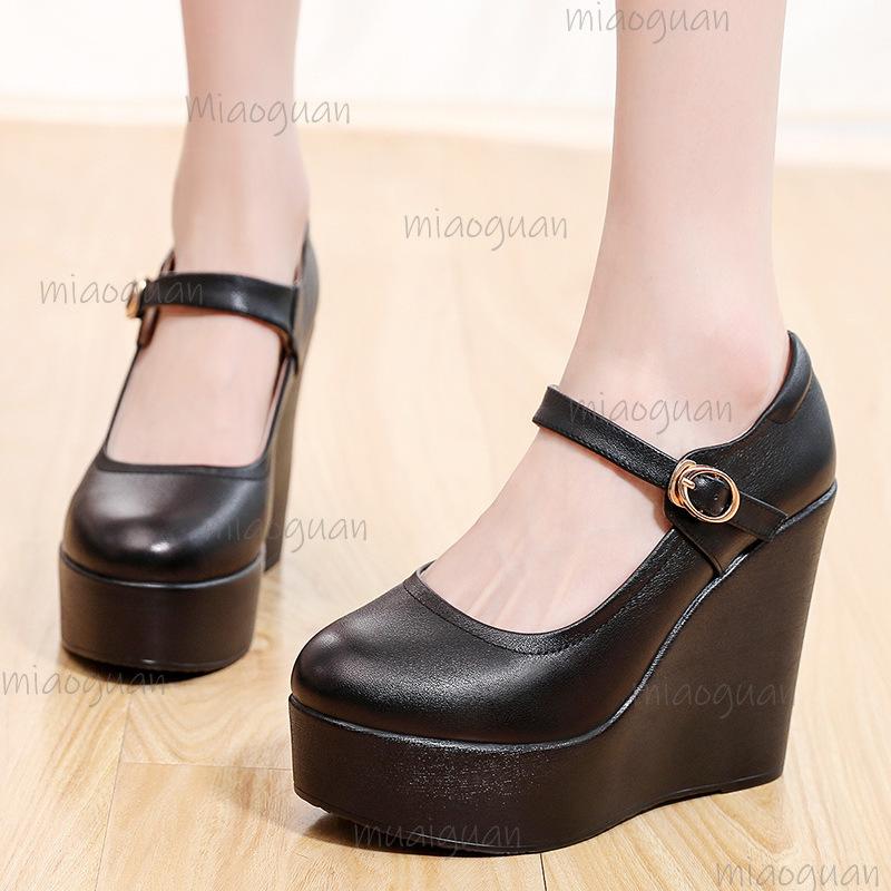 White Wedges Platform Mary Jane Shoes Women's Round Toe Casual Shoes Comfortable Black High Heel Pumps Spring Autumn Sandals
