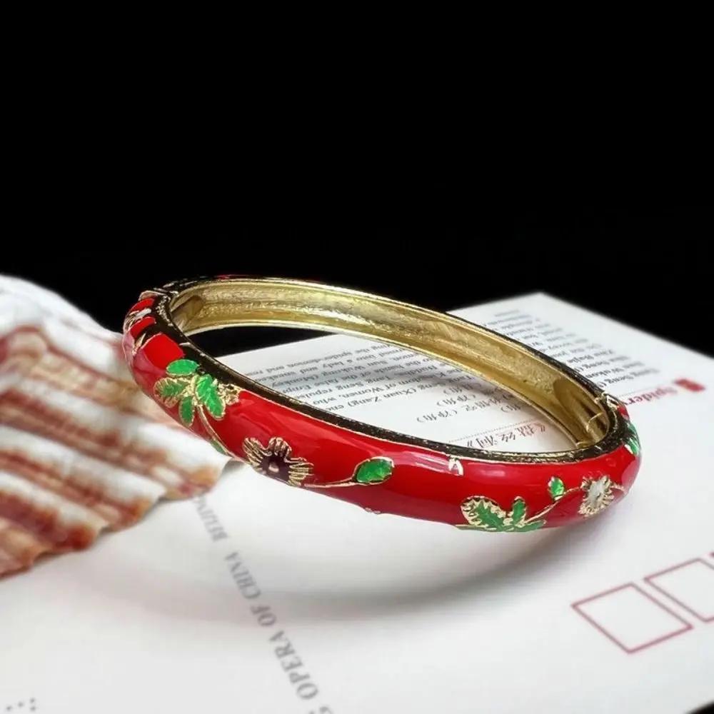 Emaille Chinesisches Cloisonné Armband Traditionelles Chinesisches Pfingstrosen Filigran Blume Armreif Klassisch Vintage Damen Handarmband