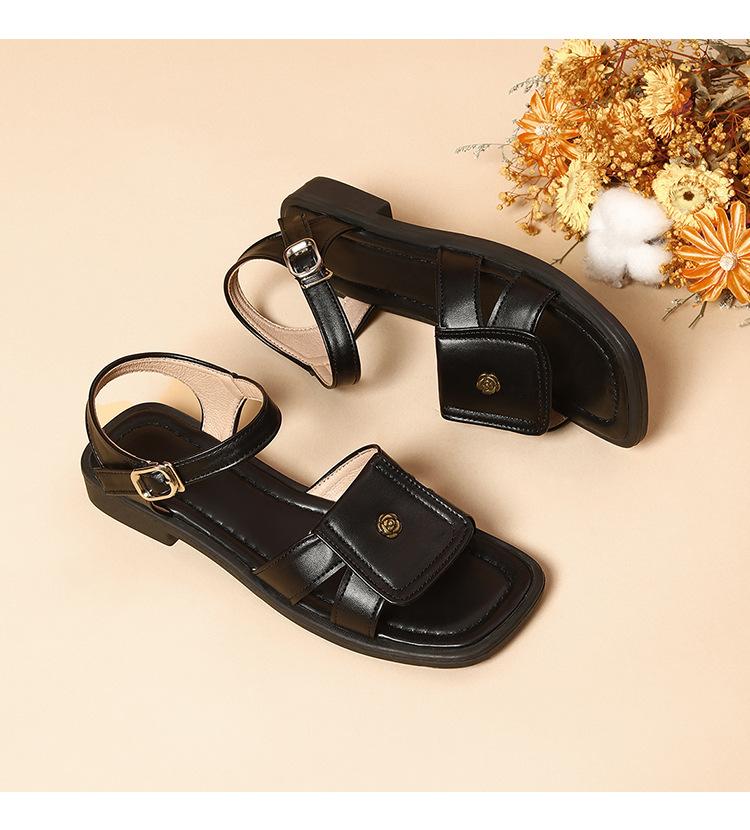 Soft leather open-toe one-word buckle with casual college style Roman sandals 2025 summer new thick heel platform sandals women