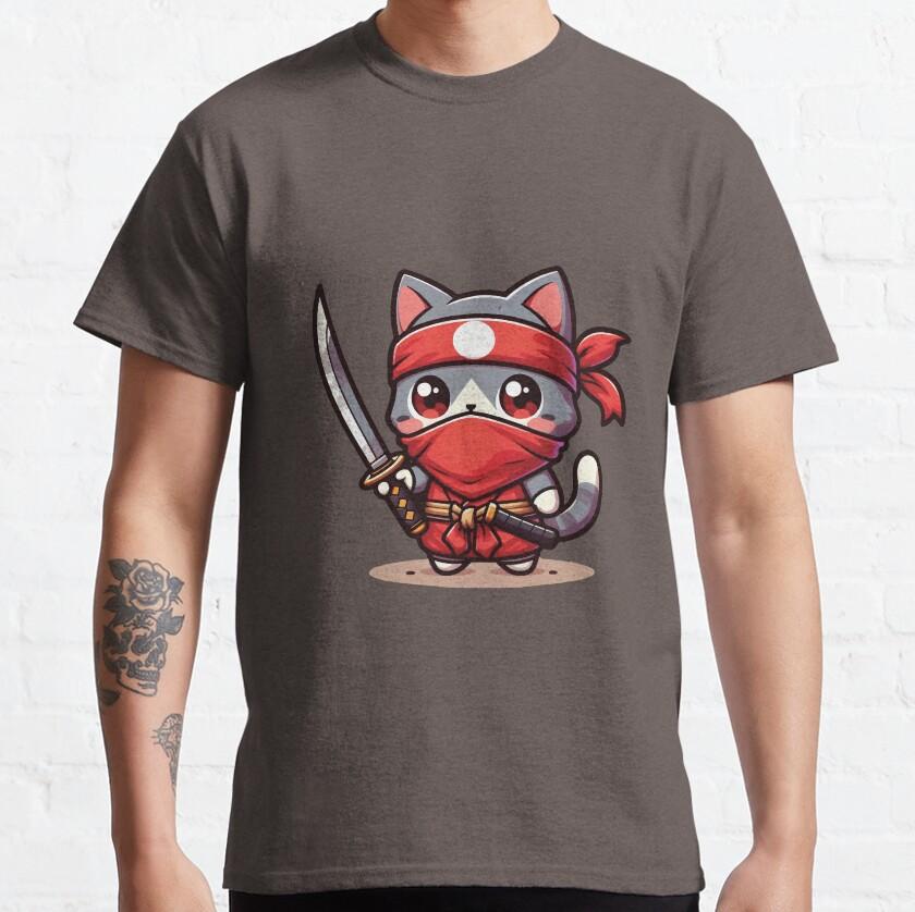 Cute Ninja Cat with Samurai from Japanese cat assassin for cat lover100 cotton catzilla printed TShirt for men plus size tee