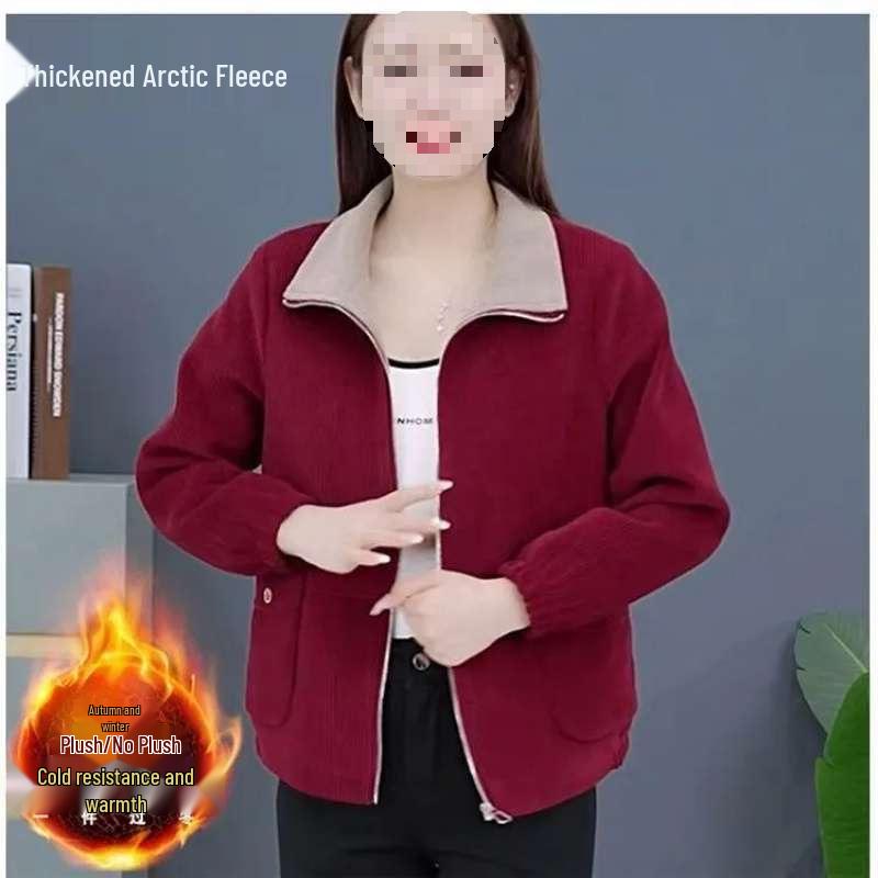 

Mid-Length Women s Corduroy Jacket - Autumn/Winter, Korean Style, Plus Size, Warm & Thickened, Loose Fit, Lapel Design. 4XL червоний