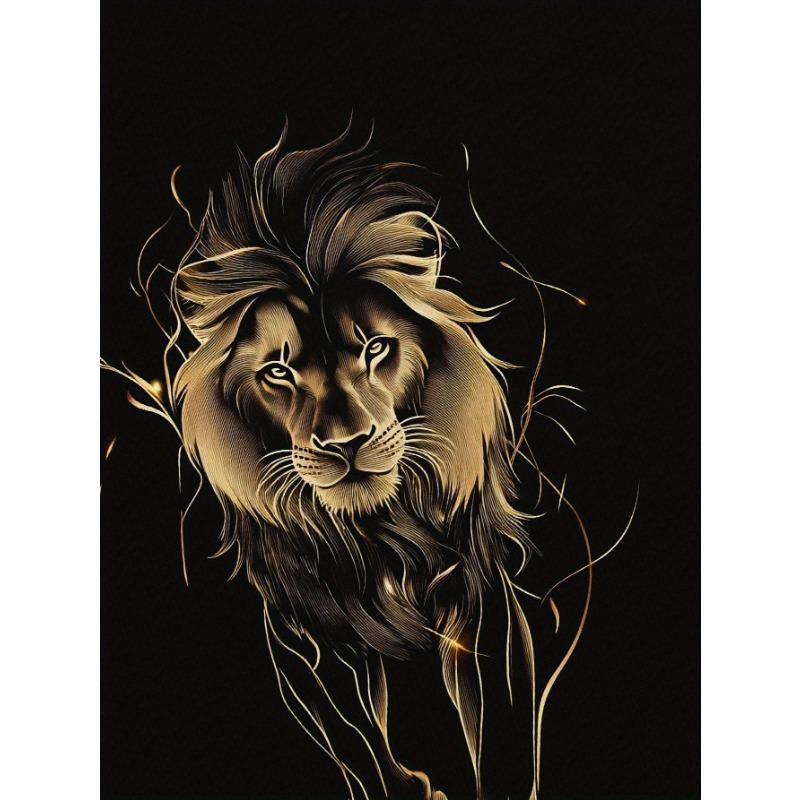 Men's Golden Line Lion 3D Printed T-Shirt Casual Short Sleeve Crewneck Top Cool Abstract Gold Silhouette Animal Graphic Tee Hip Hop Streetwear