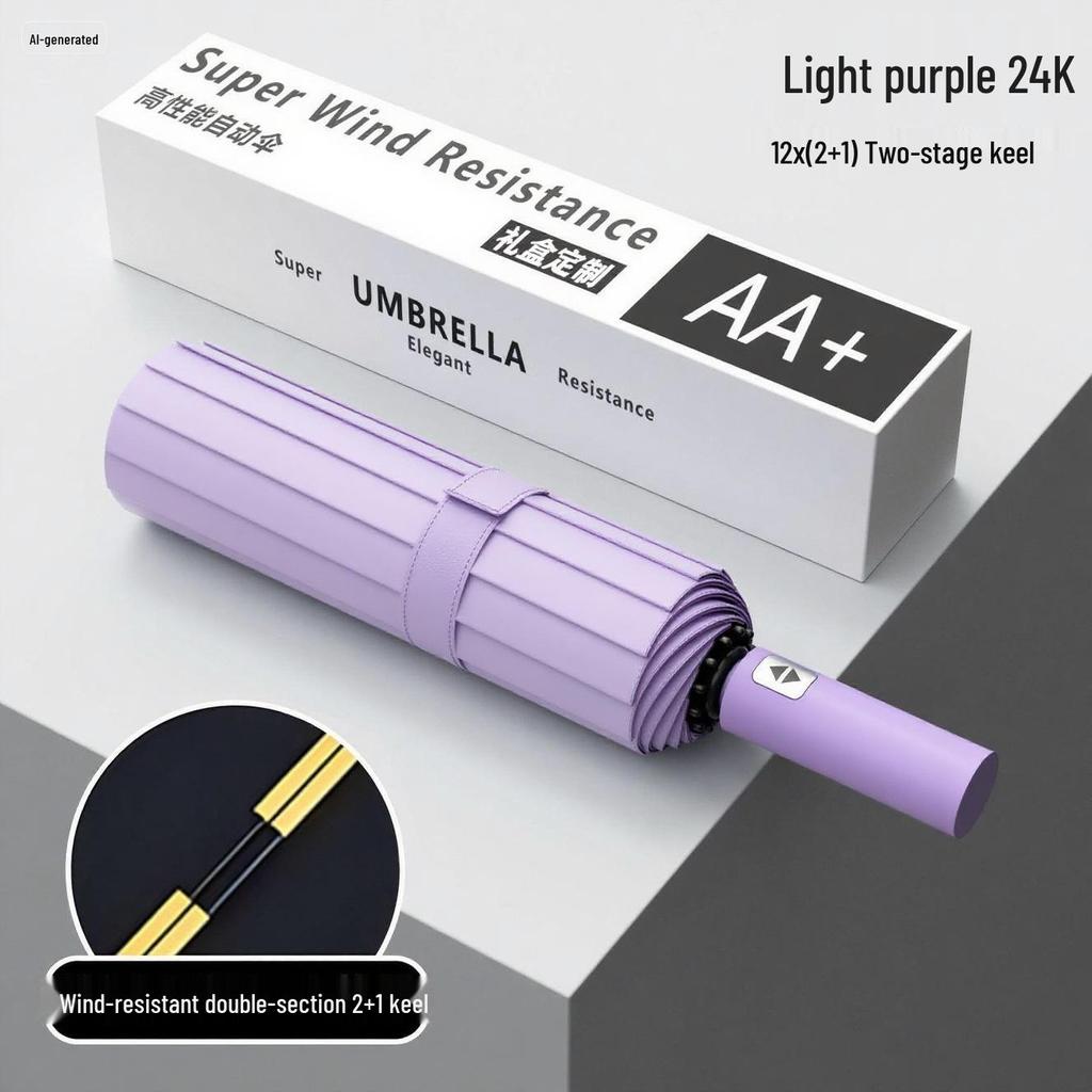 Reinforced Windproof Black Umbrella with UV Protection for All Weather Conditions