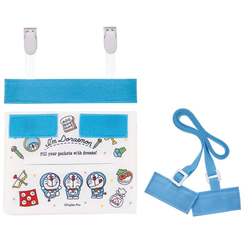 Skater Doraemon Line Design Sanrio Travel Pocket Pouch with Shoulder 11cm H X 14cm W X 3cm D ODKP2-A 2-Way Strap,